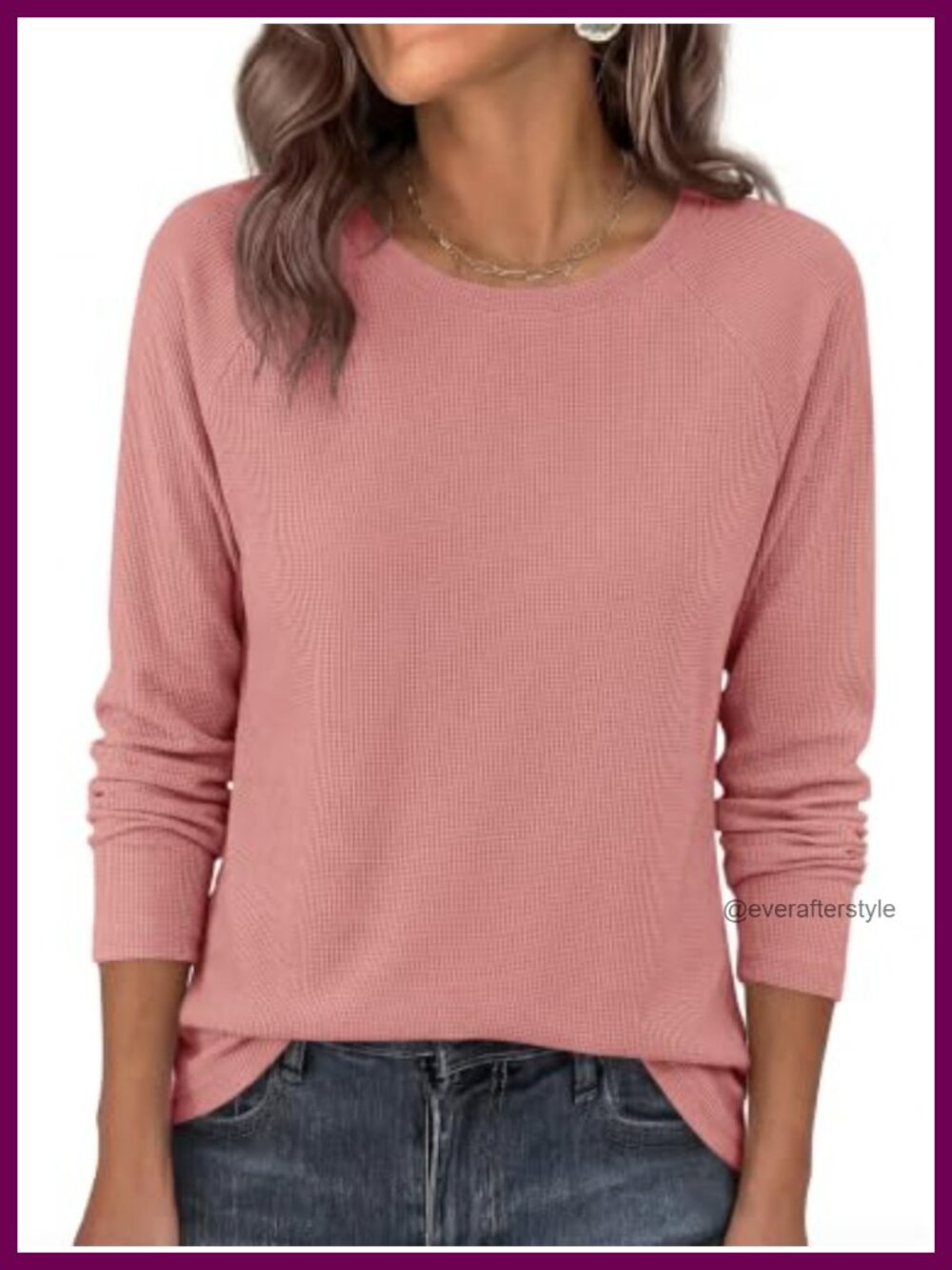Waffle Knit Long Sleeve Tunic Top Crewneck Lightweight Pullover